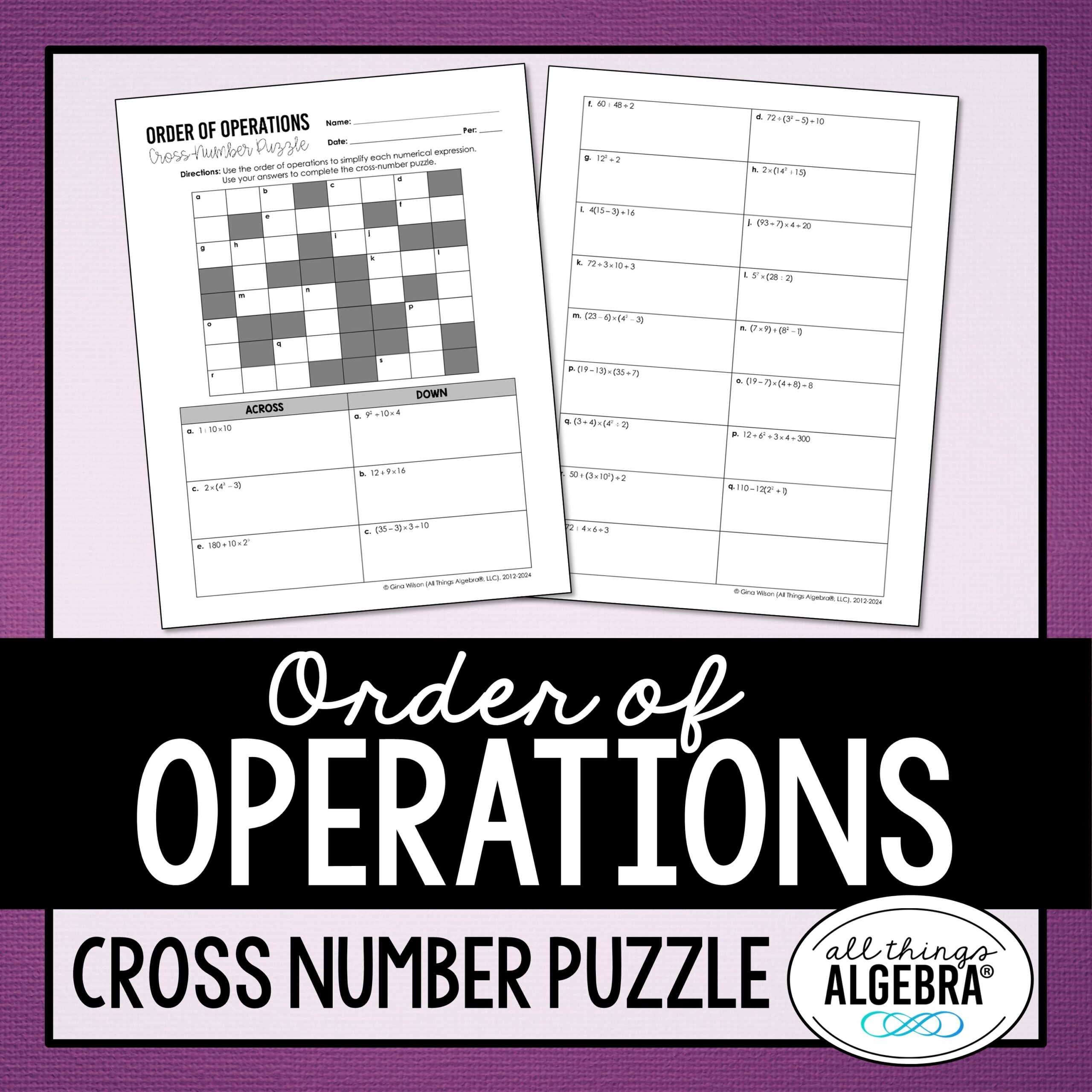 Algebraic Expression Crossword Puzzle Printable Algebraic Expression Crossword Puzzle Printable