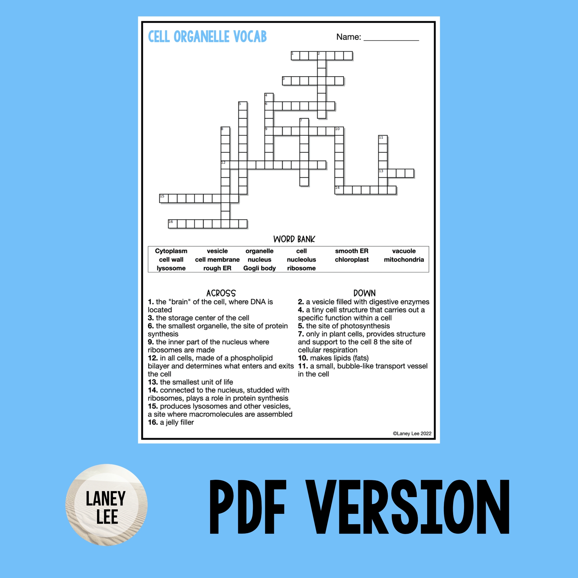 Organelles Vocabulary Puzzle Laney Lee Organelles Vocabulary Puzzle Laney Lee