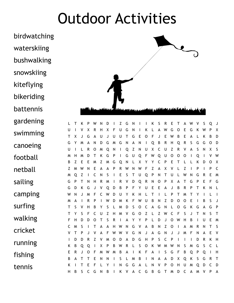 Outdoor Activities Word Search WordMint Outdoor Activities Word Search WordMint