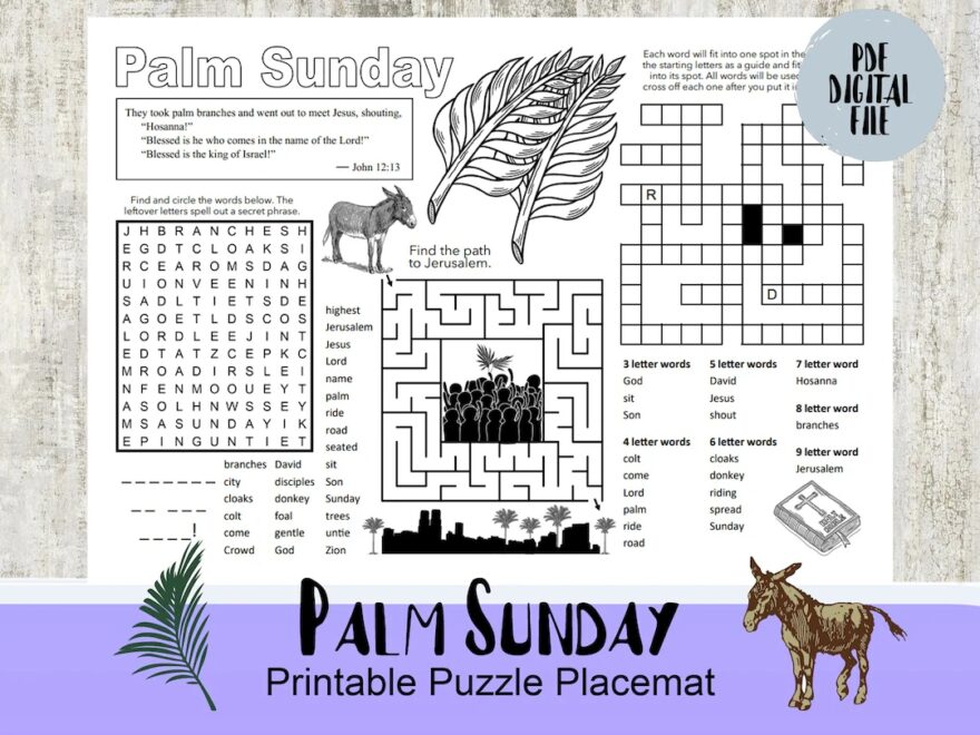 PALM SUNDAY Puzzle Sheet Digital Download Printable Puzzle Sheet PDF Activity Sheet Puzzle Sheet Easter Printable Easter Faith Etsy