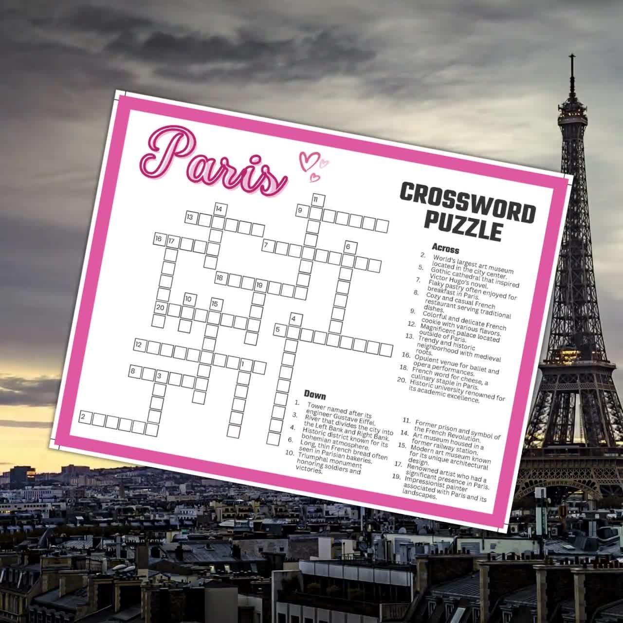 Paris Crossword Puzzle Printable Game Fun Travel Theme Birthday Activity Love France City French Gathering Word Game PDF Parisian Party Etsy Paris Crossword Puzzle Printable Game Fun Travel Theme Birthday Activity Love France City French Gathering Word Game PDF Parisian Party Etsy