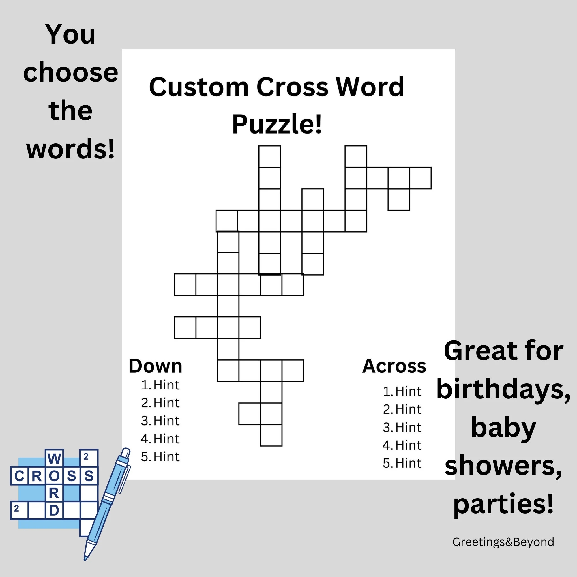 Personalized Custom Crossword Puzzle Printable 8 5x11 Digital Download Unique Gift For Special Occasions Etsy