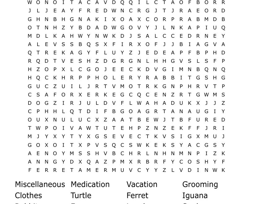 Pets Kids Crossword Puzzle Word Search WordMint
