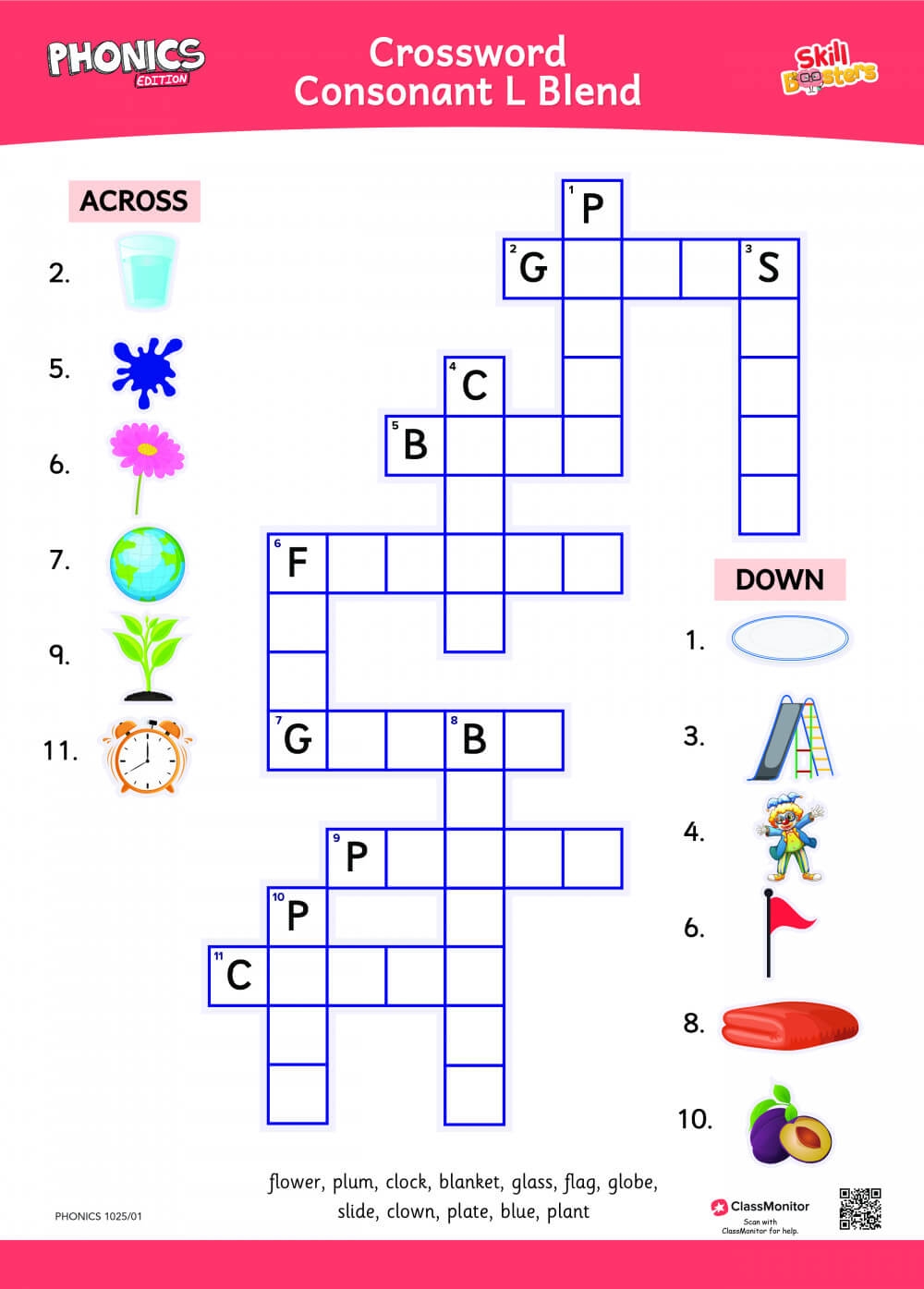 Phonics Unit 3 Activity Consonant Blend Crossword bl cl fl ClassMonitor