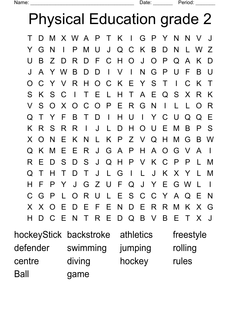 Physical Education Grade 2 Word Search WordMint Physical Education Grade 2 Word Search WordMint