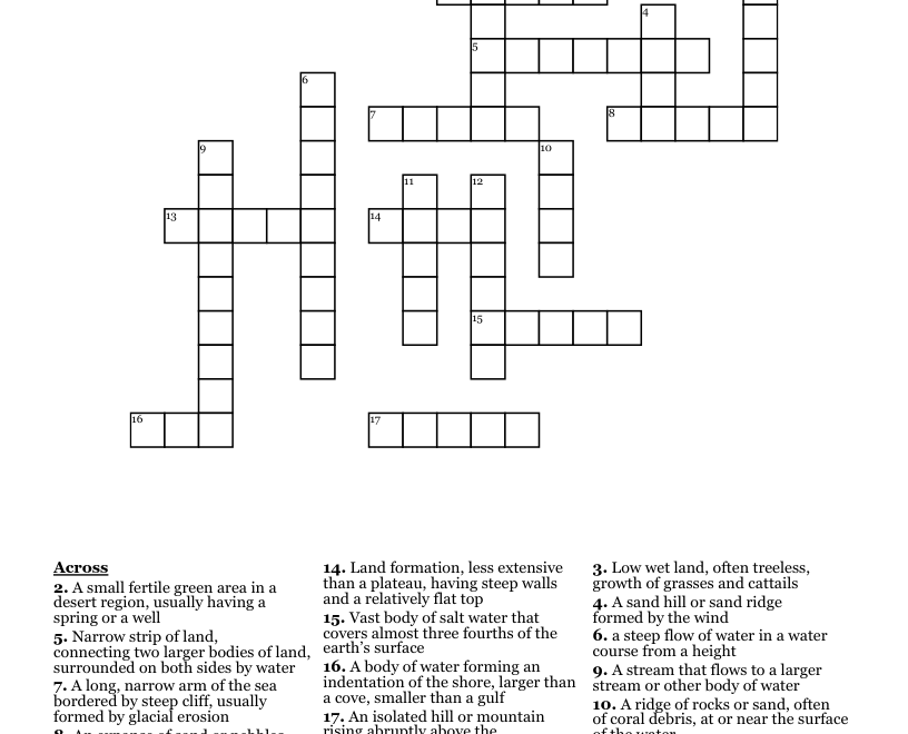 Physical Geography Crossword WordMint
