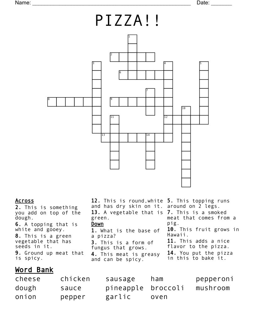 PIZZA Crossword WordMint PIZZA Crossword WordMint