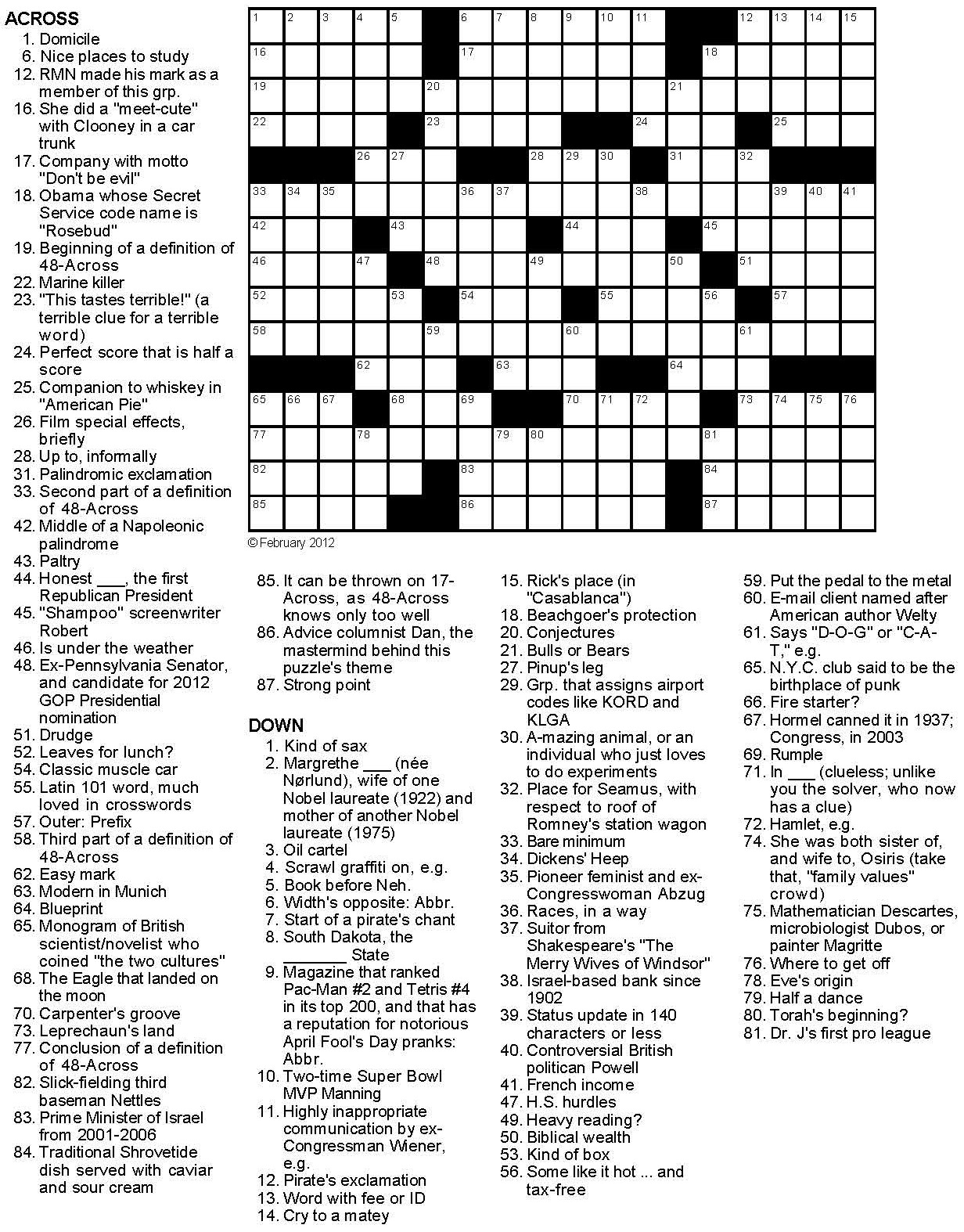 Political Crossword Puzzles Political Crossword Puzzles