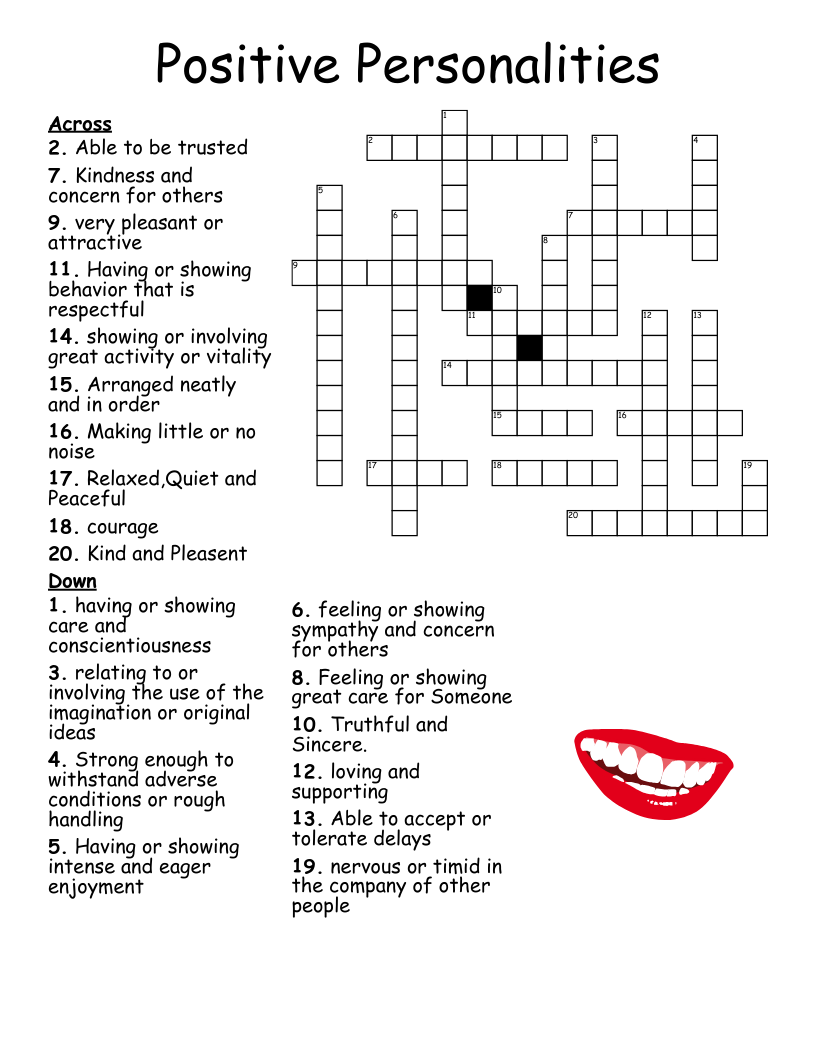 Free Printable Character Traits Crossword Puzzle Free Printable Character Traits Crossword Puzzle