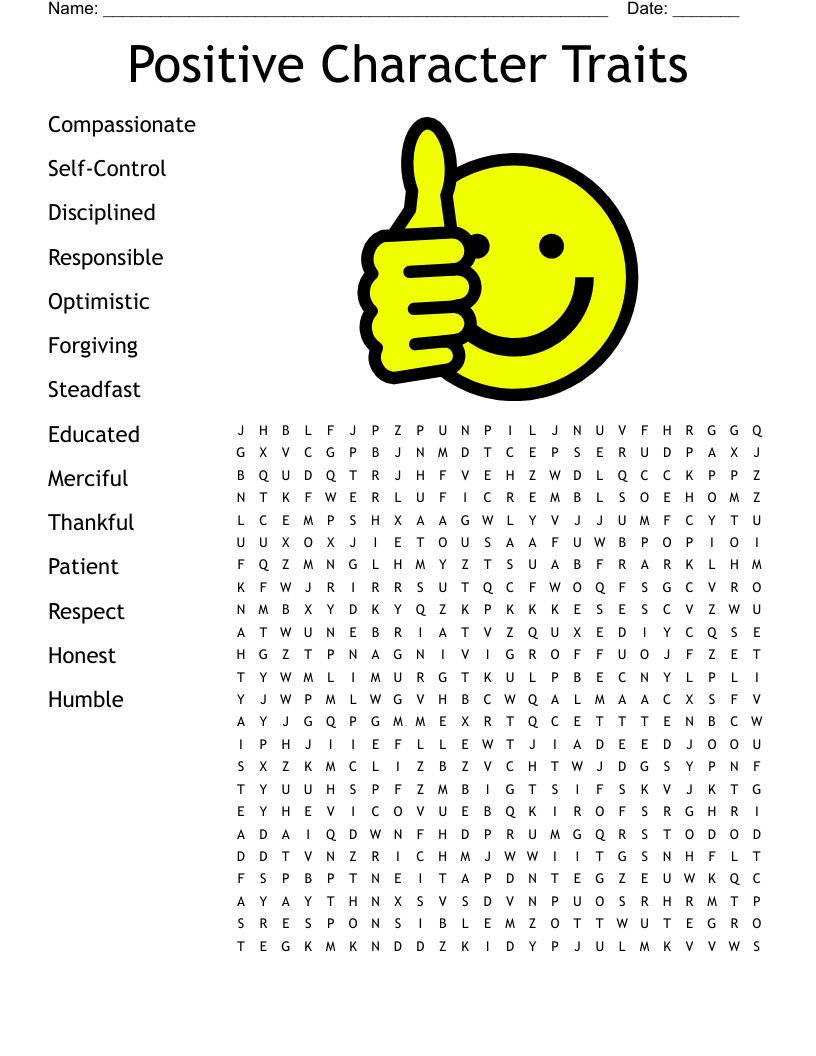 Positive Character Traits Word Search WordMint Positive Character Traits Word Search WordMint