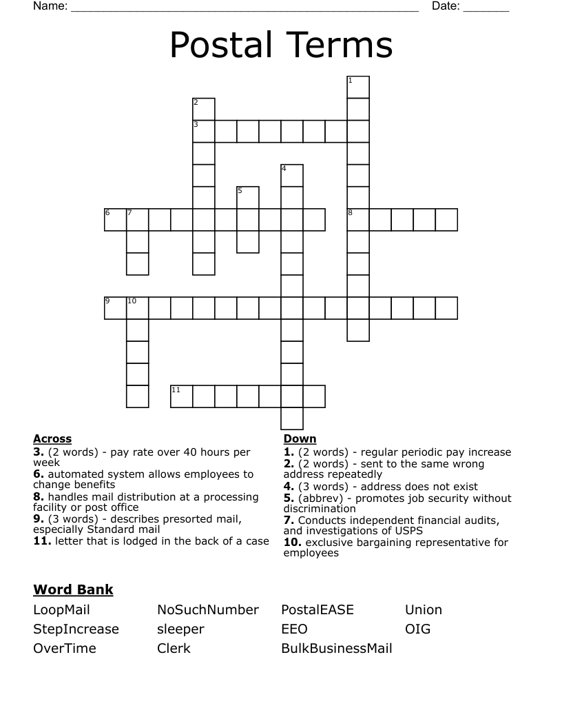 Postal Terms Crossword WordMint Postal Terms Crossword WordMint