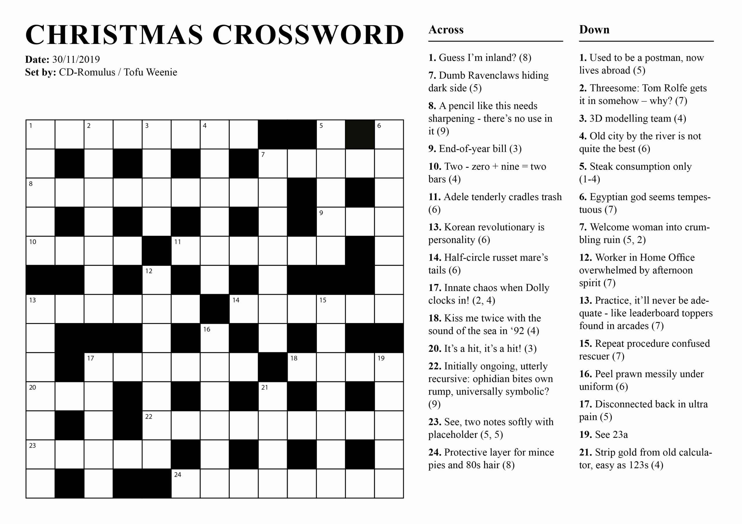 POTD Christmas Crossword R crosswords POTD Christmas Crossword R crosswords