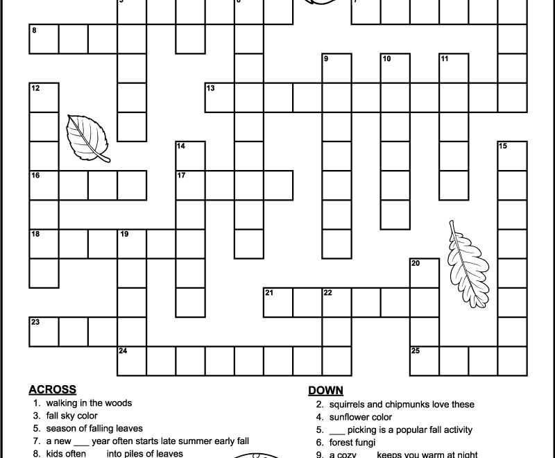 Printable 4th Grade Fall Crossword Puzzle Tree Valley Academy