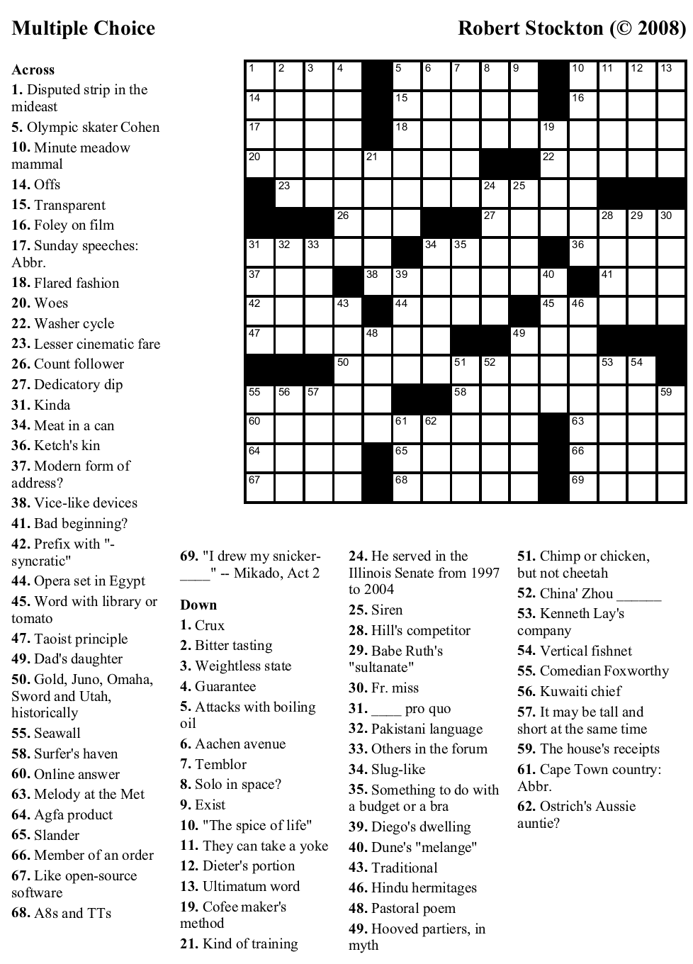 Printable Crossword 44 Multiple Choice Beekeeper Crosswords