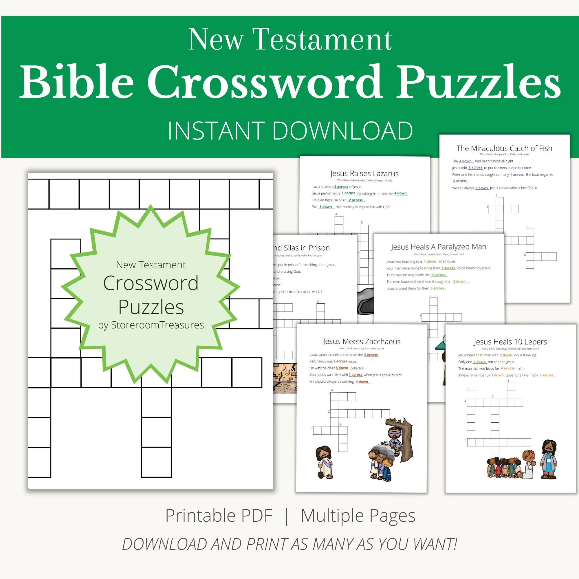 Printable Crossword Puzzle Activity Book New Testament Etsy