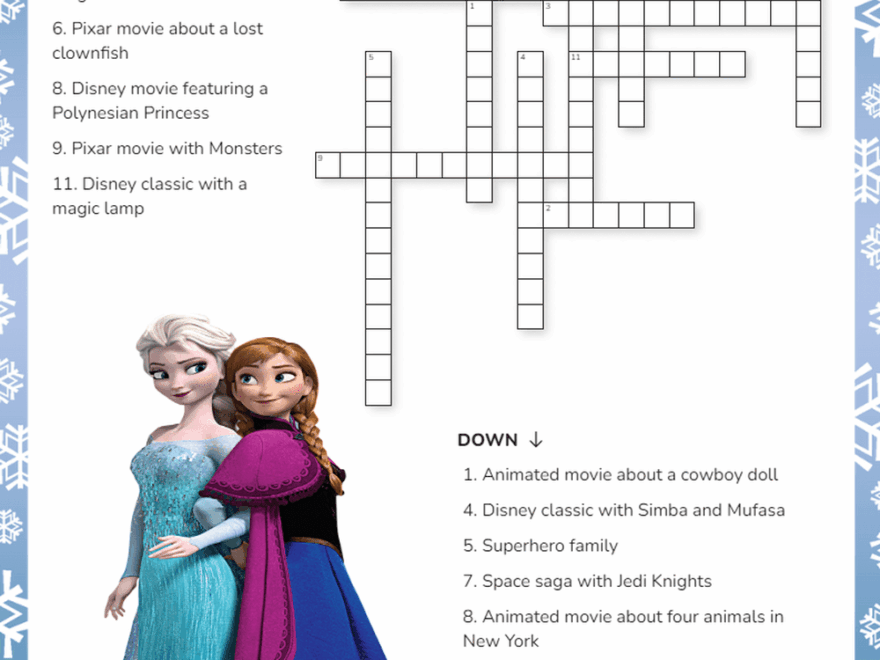Printable Disney Crossword Puzzles Worksheets Download