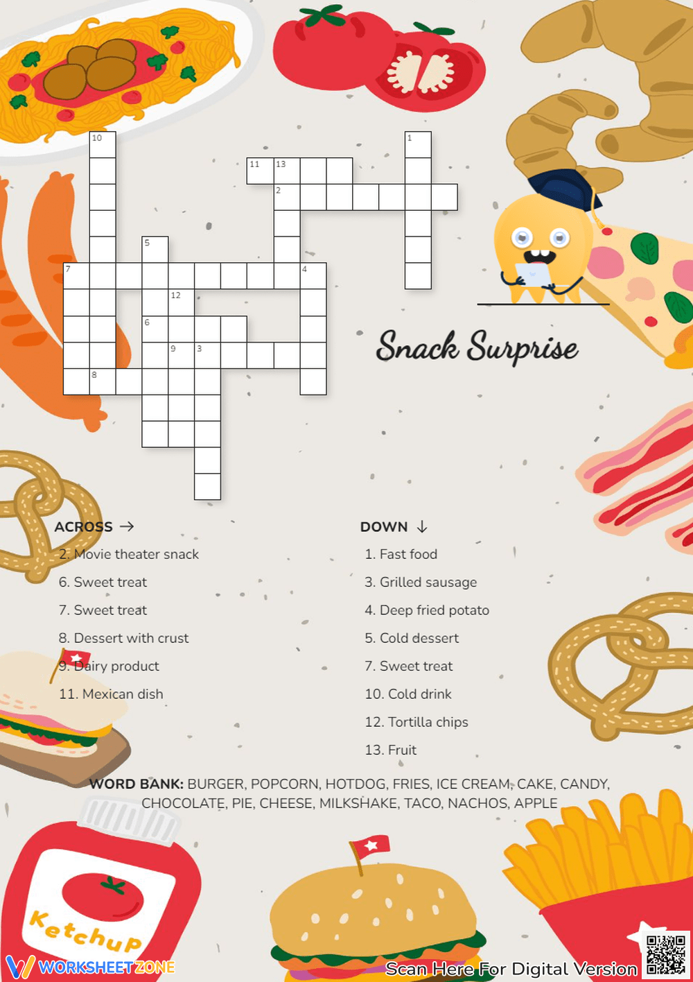 Printable Food Crossword Puzzle Worksheets Download Printable Food Crossword Puzzle Worksheets Download