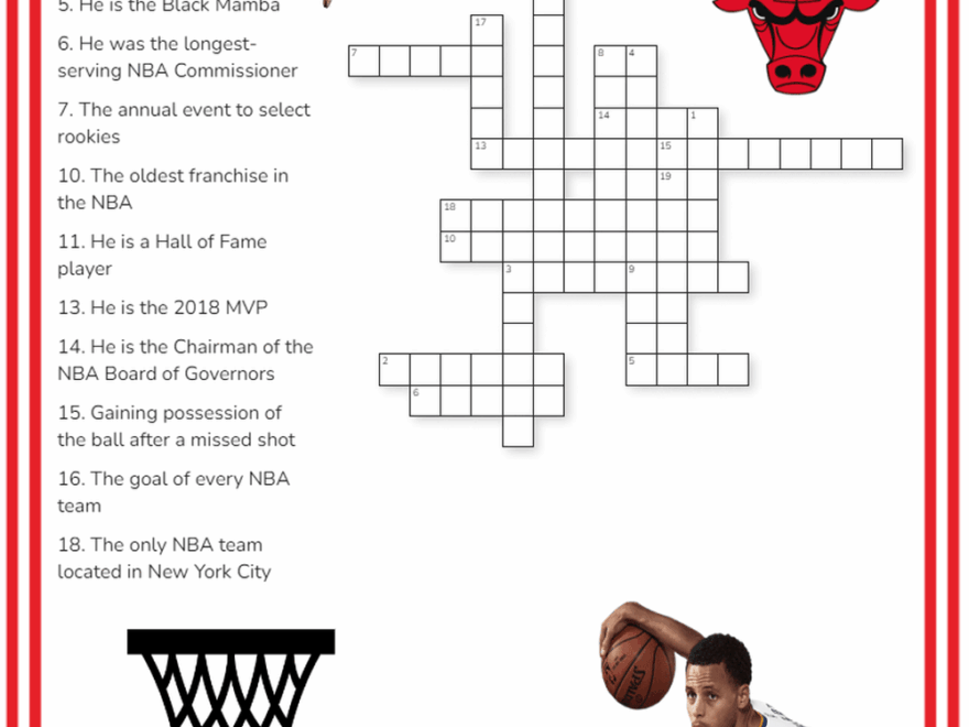 Printable Grade 1 Basketball Crossword Puzzle Worksheets