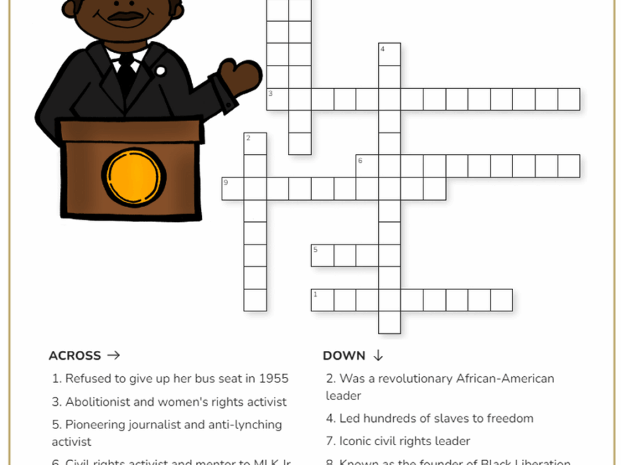 Printable Grade 2 Black History Crossword Puzzle Worksheets Download