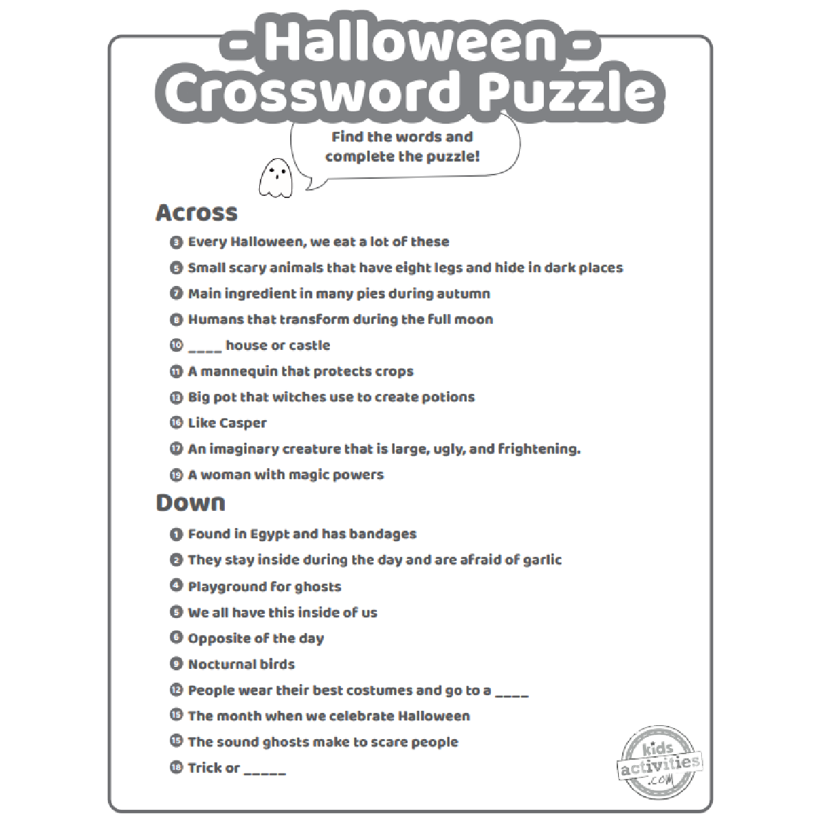 Printable Halloween Crossword Puzzles For Kids Kids Activities Blog Printable Halloween Crossword Puzzles For Kids Kids Activities Blog