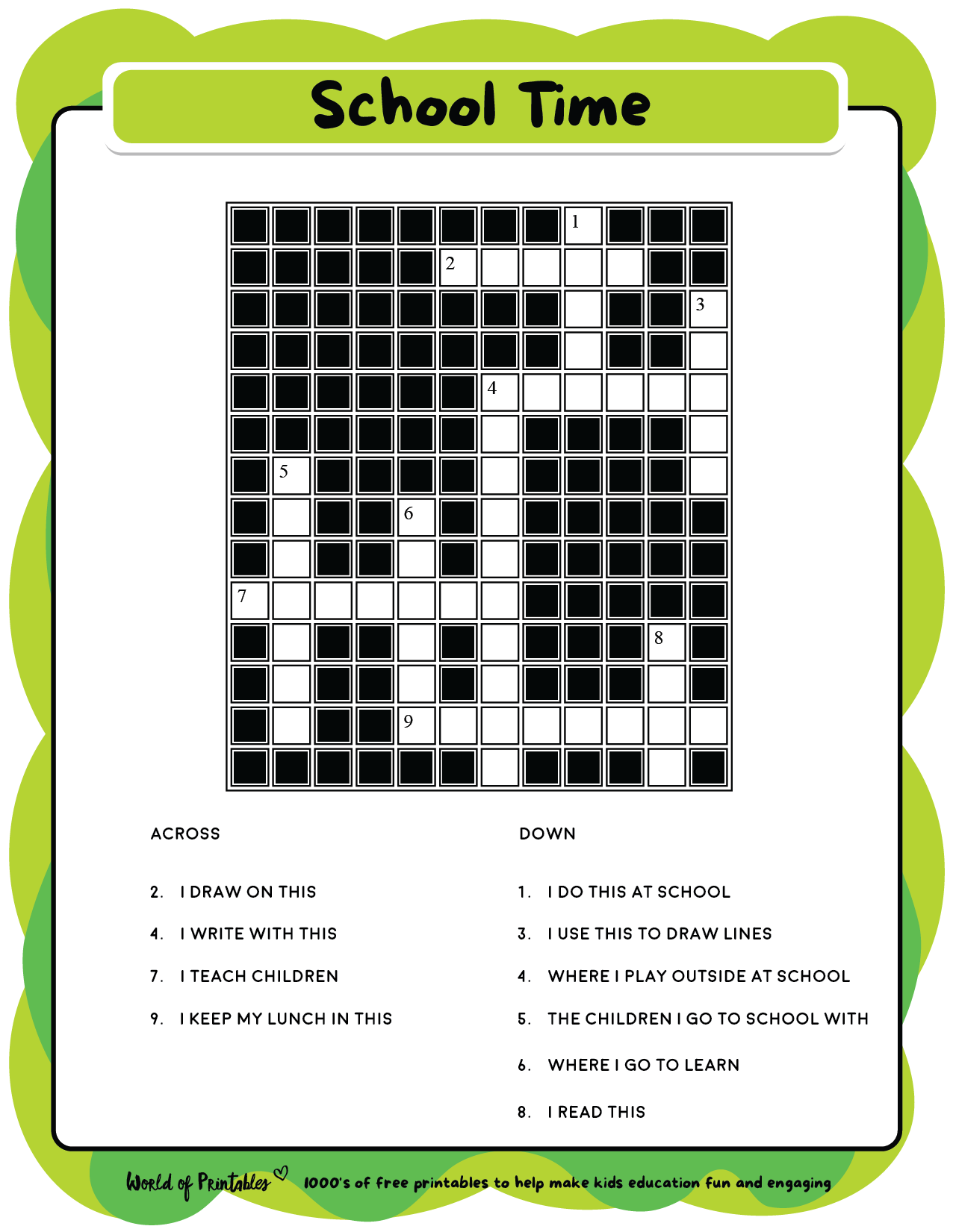 Printable Kids Crossword Puzzles World Of Printables