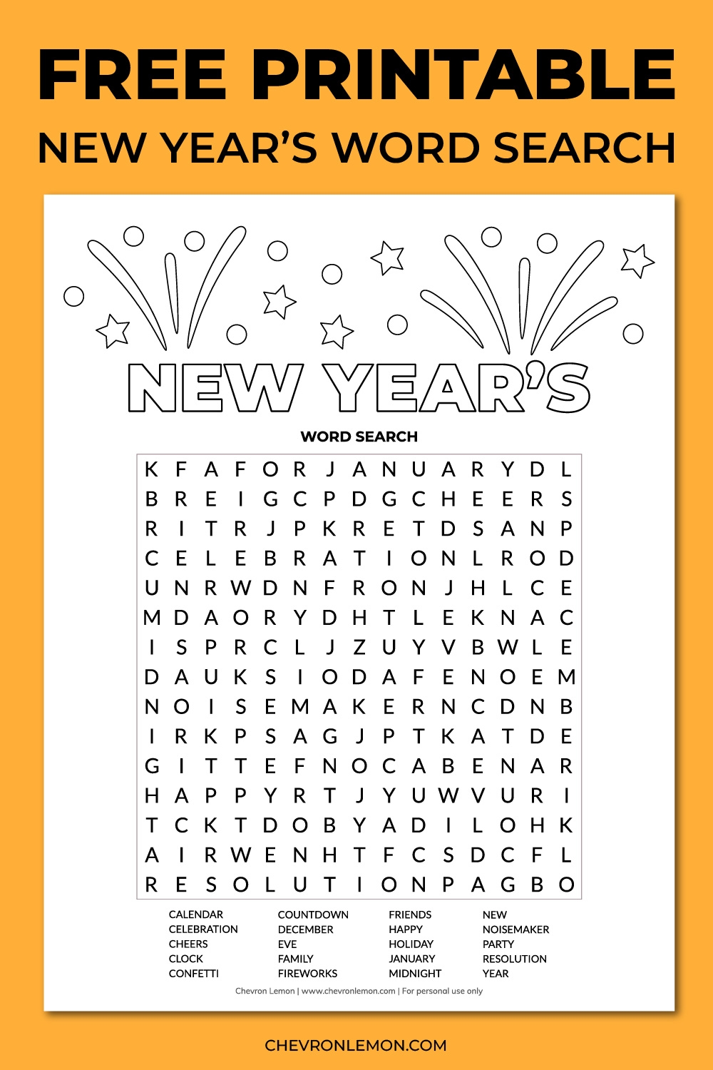 Printable New Year s Word Search Chevron Lemon