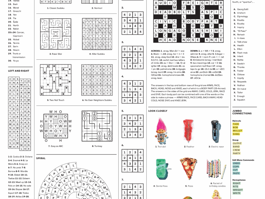 Puzzle Mania 2023 Answer Key The New York Times