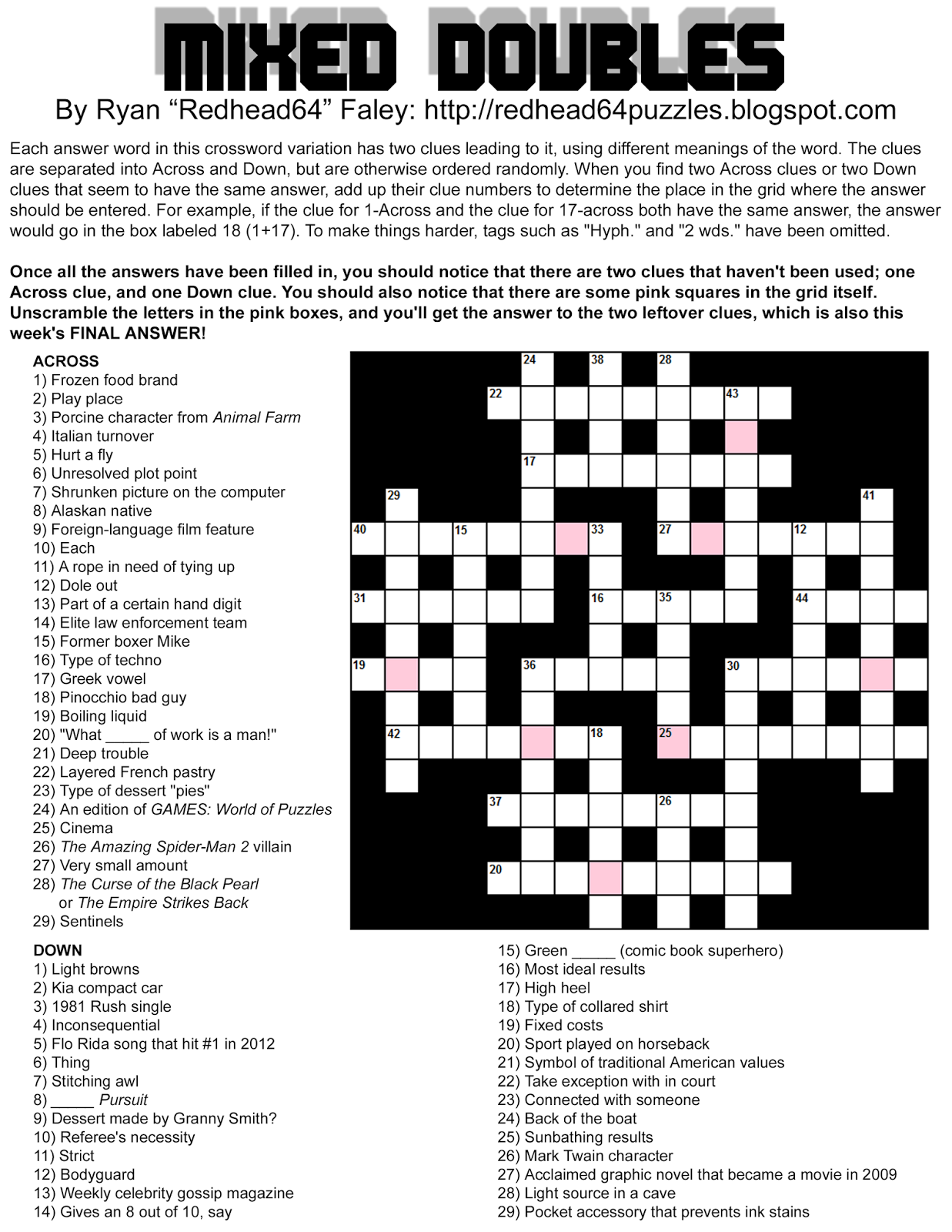 Redhead64 s Obscure Puzzle Blog PUZZLE 27 Mixed Doubles Redhead64 s Obscure Puzzle Blog PUZZLE 27 Mixed Doubles