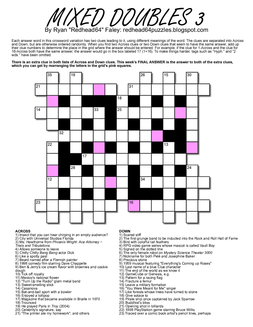 Redhead64 s Obscure Puzzle Blog PUZZLE 98 Mixed Doubles 3 Redhead64 s Obscure Puzzle Blog PUZZLE 98 Mixed Doubles 3