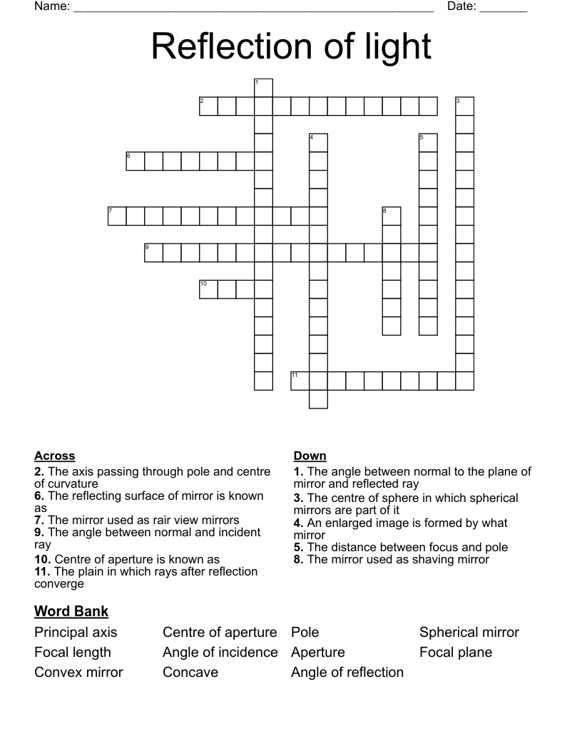 Reflection Of Light Crossword WordMint Reflection Of Light Crossword WordMint