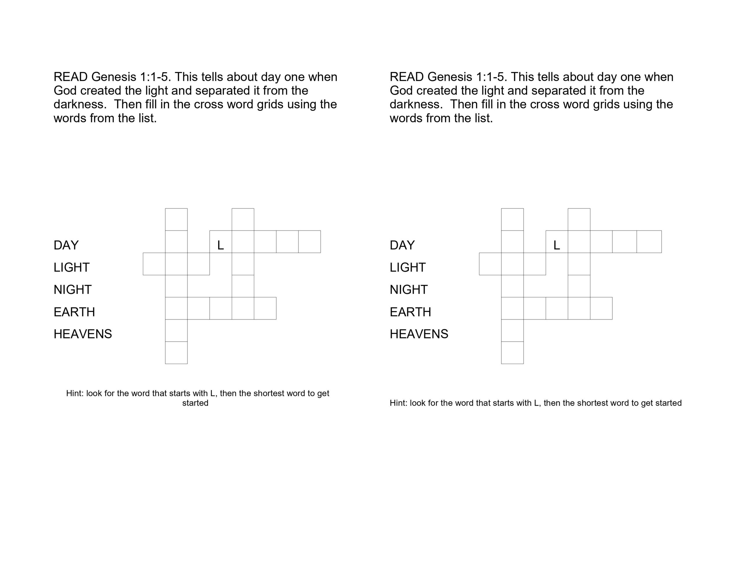 Bible Verse Crossword Puzzles Printable
