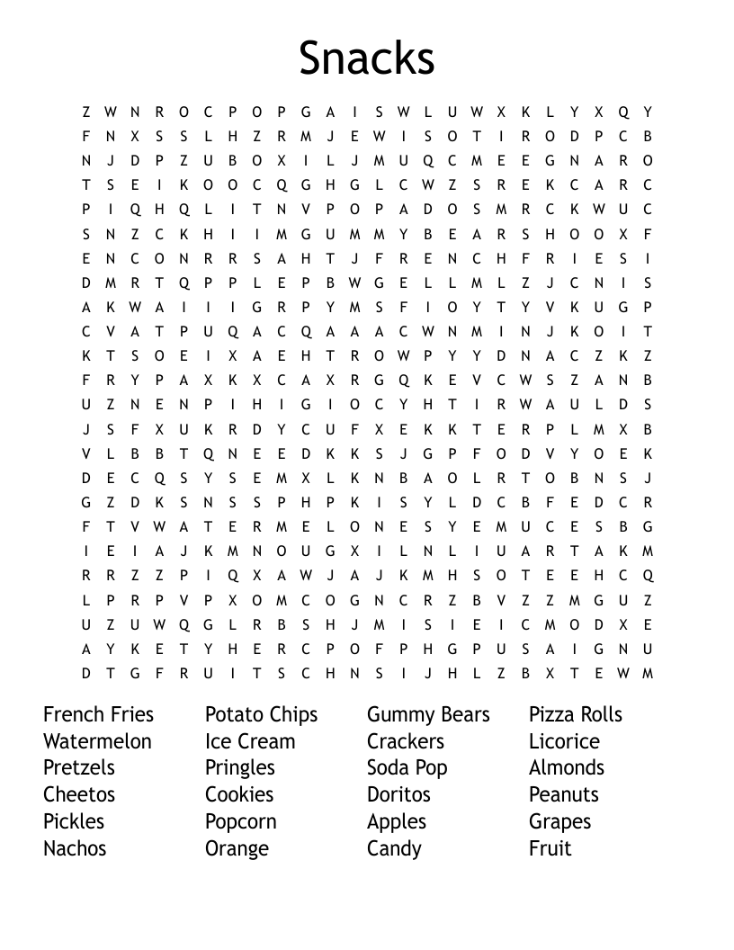 Snacks Word Search WordMint Snacks Word Search WordMint