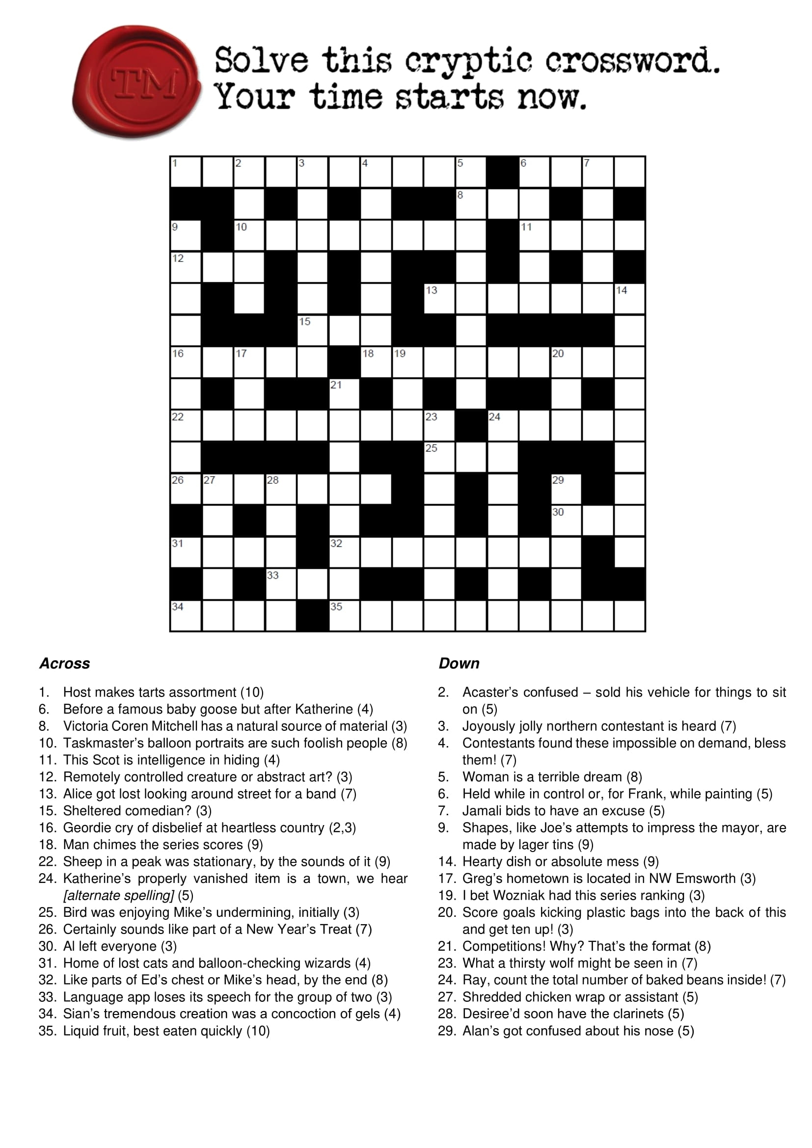Solve This Cryptic Crossword Your Time Starts Now R taskmaster