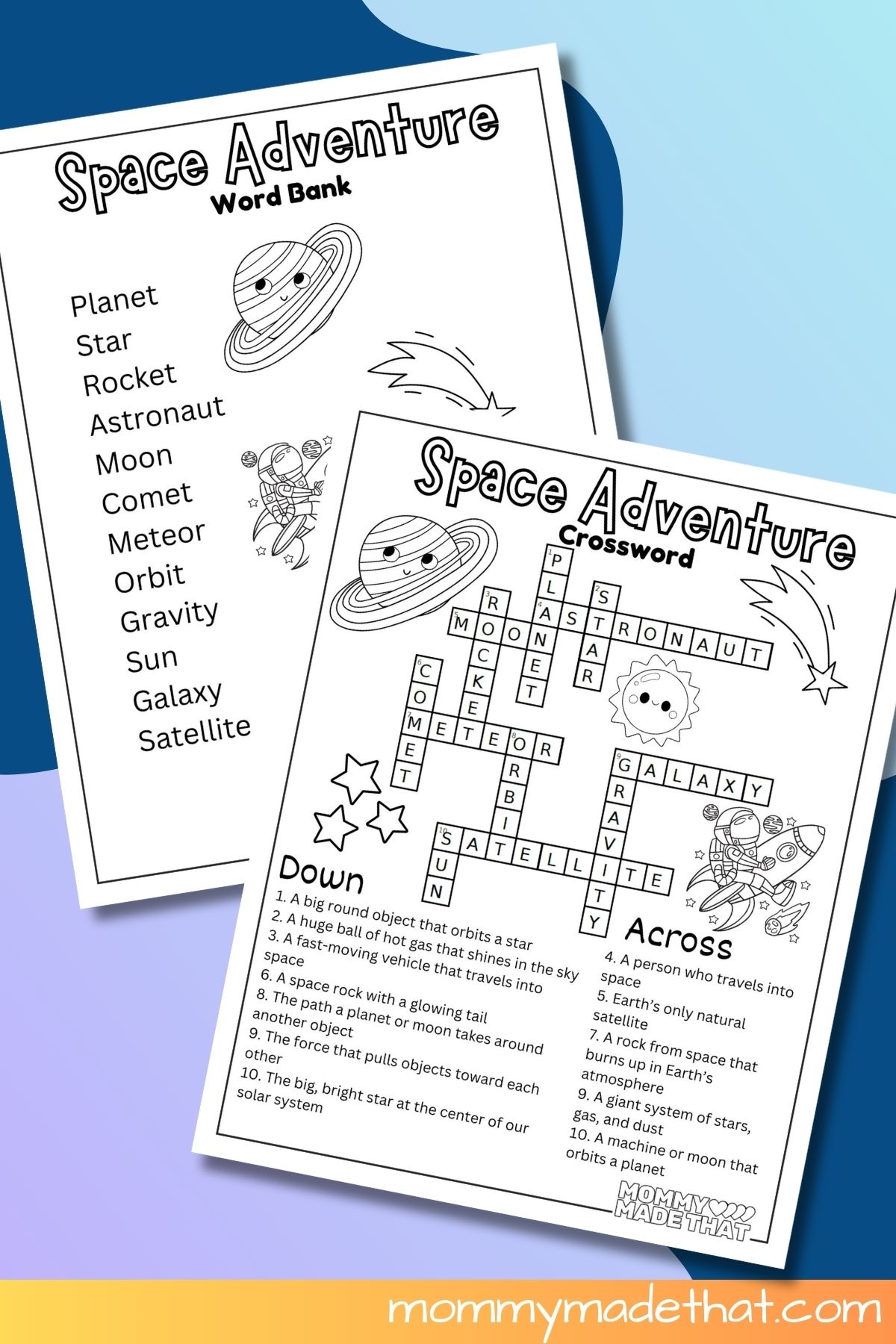 Space Crossword Puzzle For Kids Free Printable Answer Key 