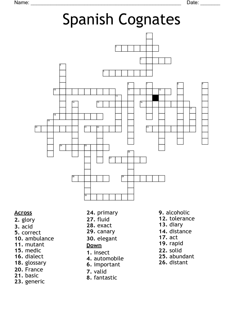 Spanish Cognates Crossword WordMint