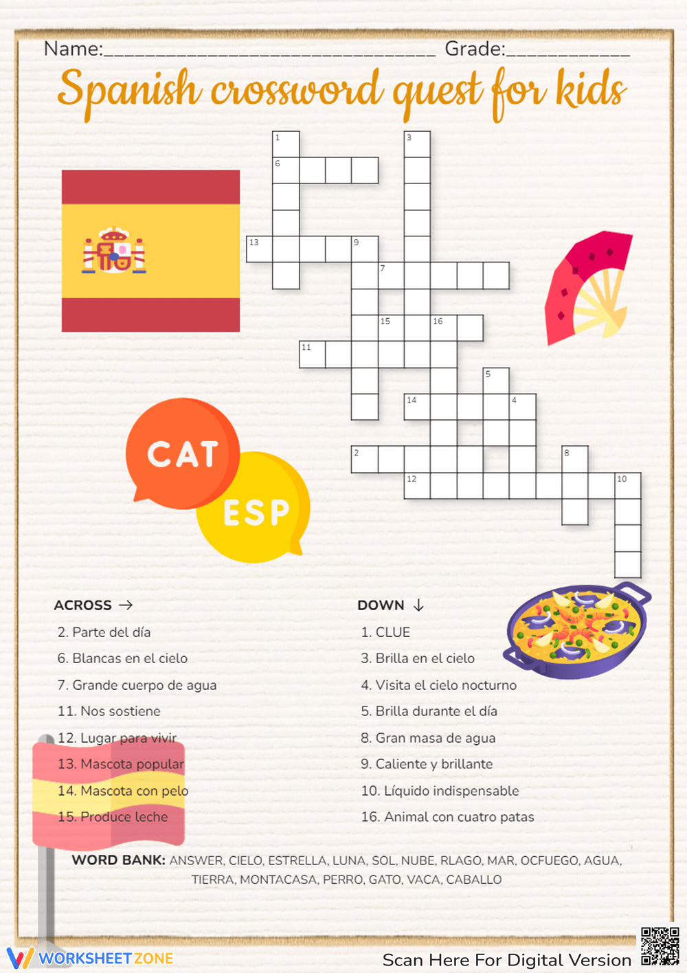 Spanish Crossword Puzzle Worksheets 2025