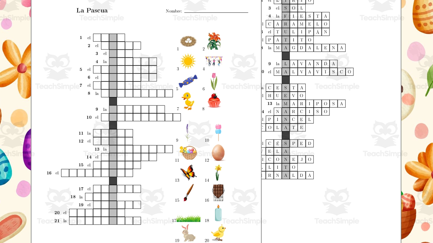 Spanish Vocabulary Crossword About Easter La Pascua By Teach Simple Spanish Vocabulary Crossword About Easter La Pascua By Teach Simple