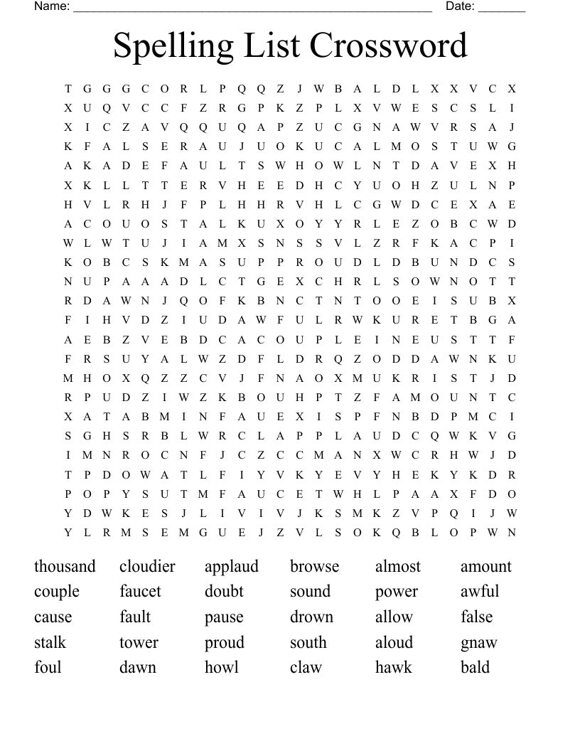 Spelling List Crossword Word Search WordMint Spelling List Crossword Word Search WordMint
