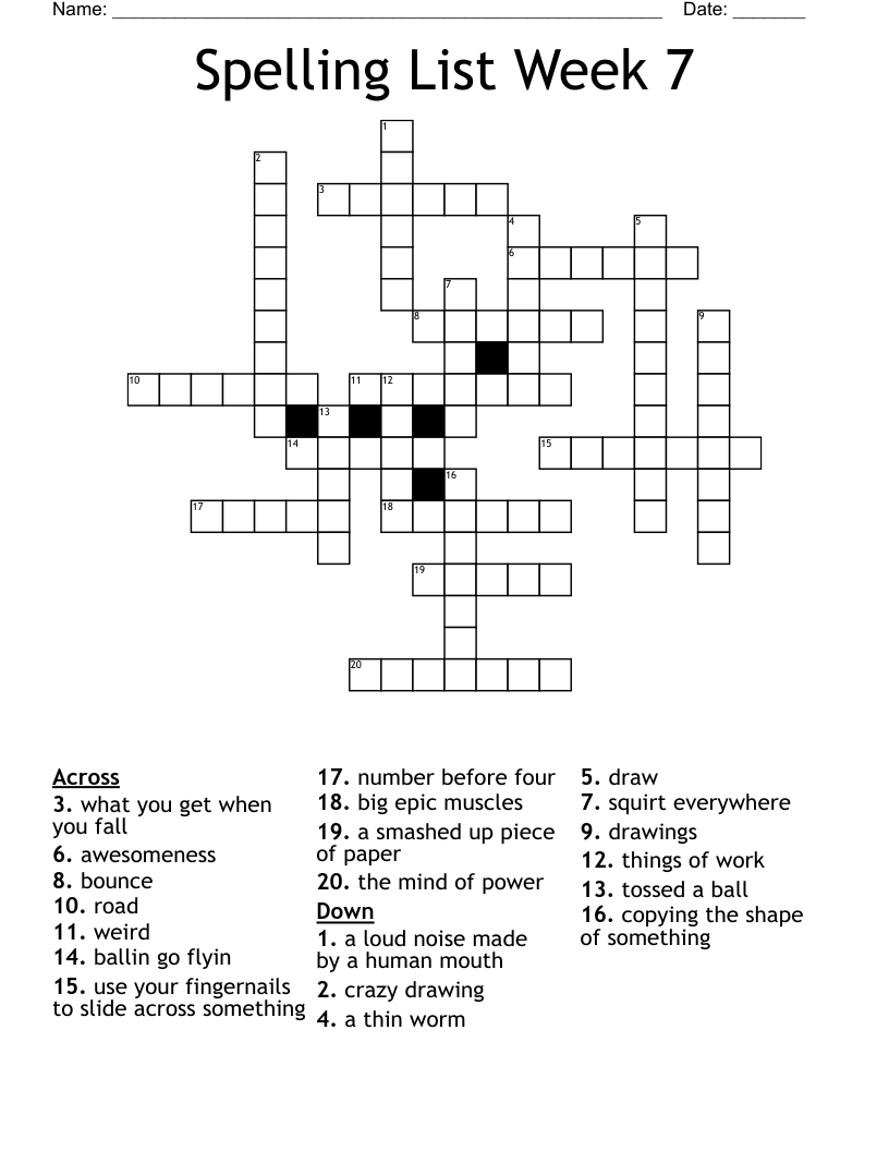 Spelling List Week 7 Crossword WordMint Spelling List Week 7 Crossword WordMint