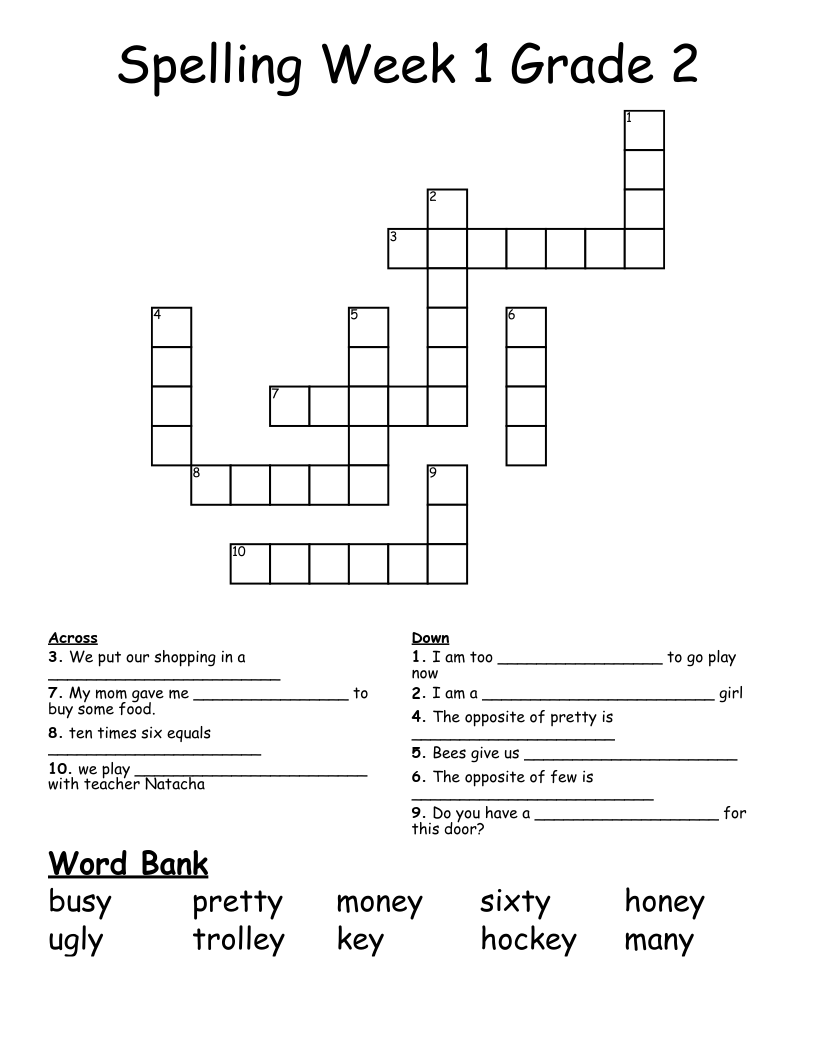 Spelling Week 1 Grade 2 Crossword WordMint Spelling Week 1 Grade 2 Crossword WordMint