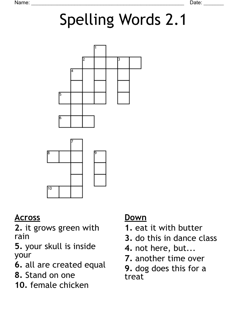 Spelling Words 2 1 Crossword WordMint Spelling Words 2 1 Crossword WordMint