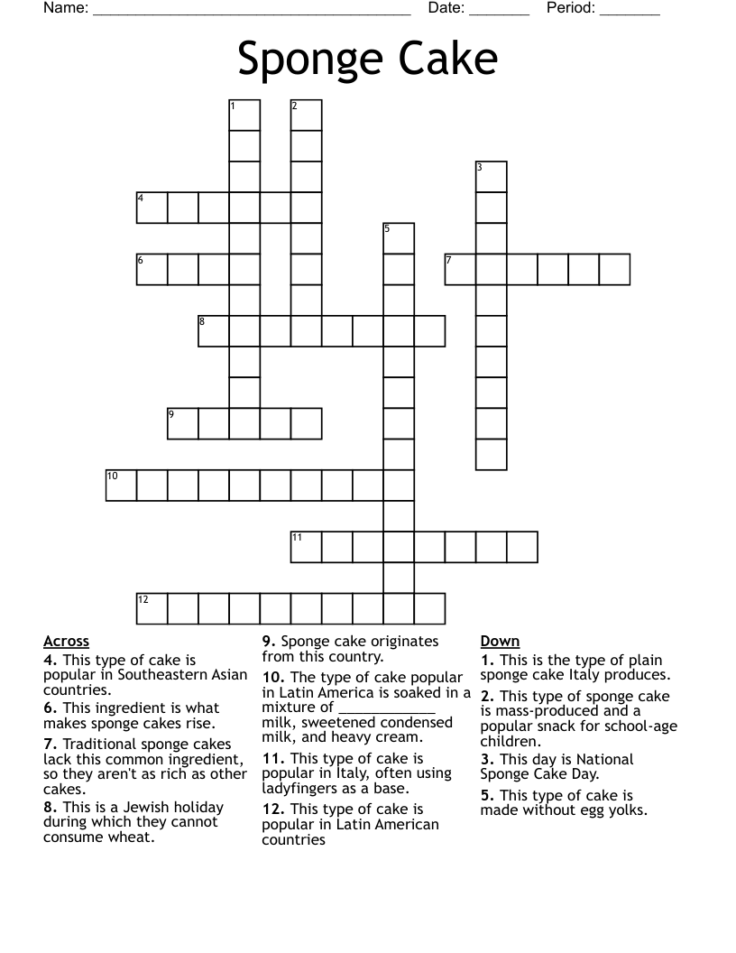 Sponge Cake Crossword WordMint Sponge Cake Crossword WordMint