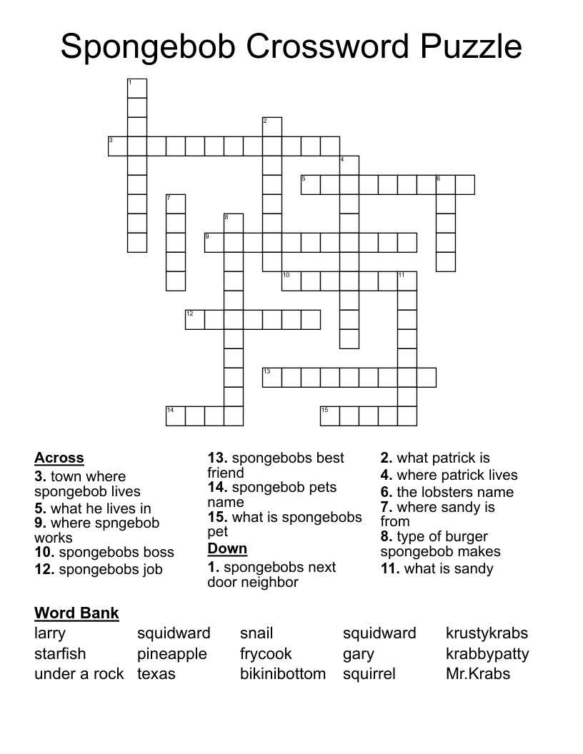 Spongebob Crossword Puzzle WordMint Spongebob Crossword Puzzle WordMint