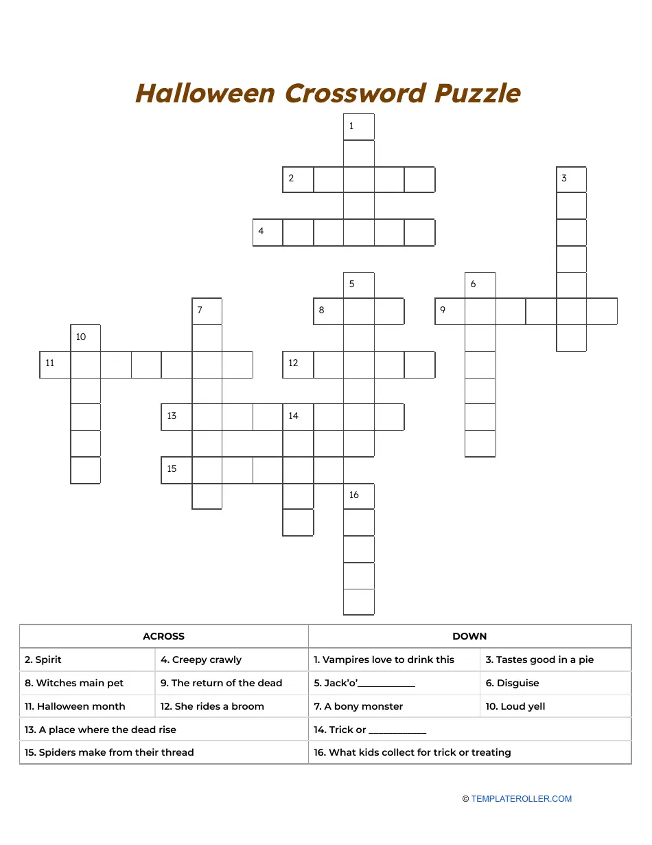 Spooky Halloween Crossword Puzzle Download Printable PDF Templateroller
