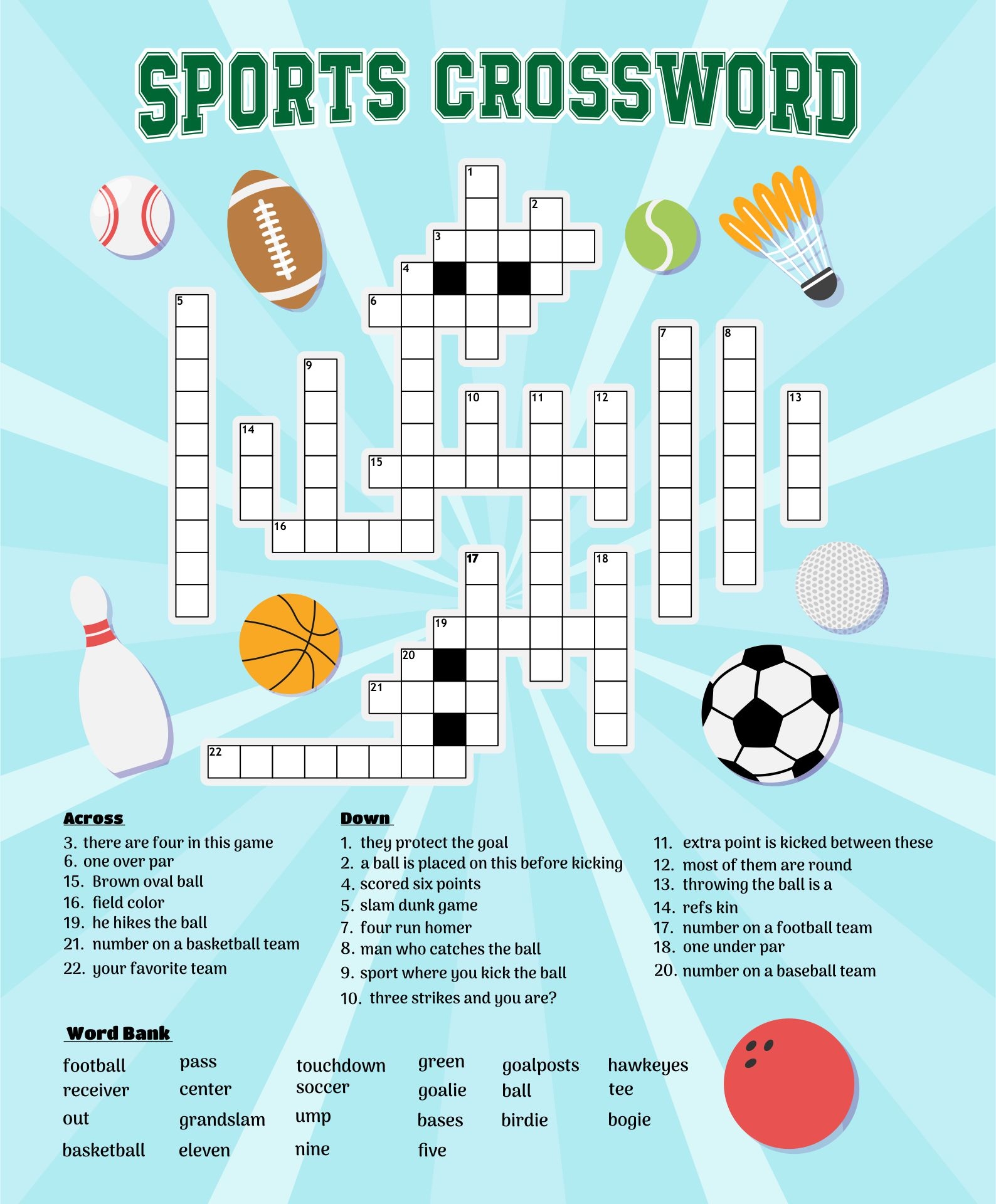 Sport Crossword 10 Free PDF Printables Printablee