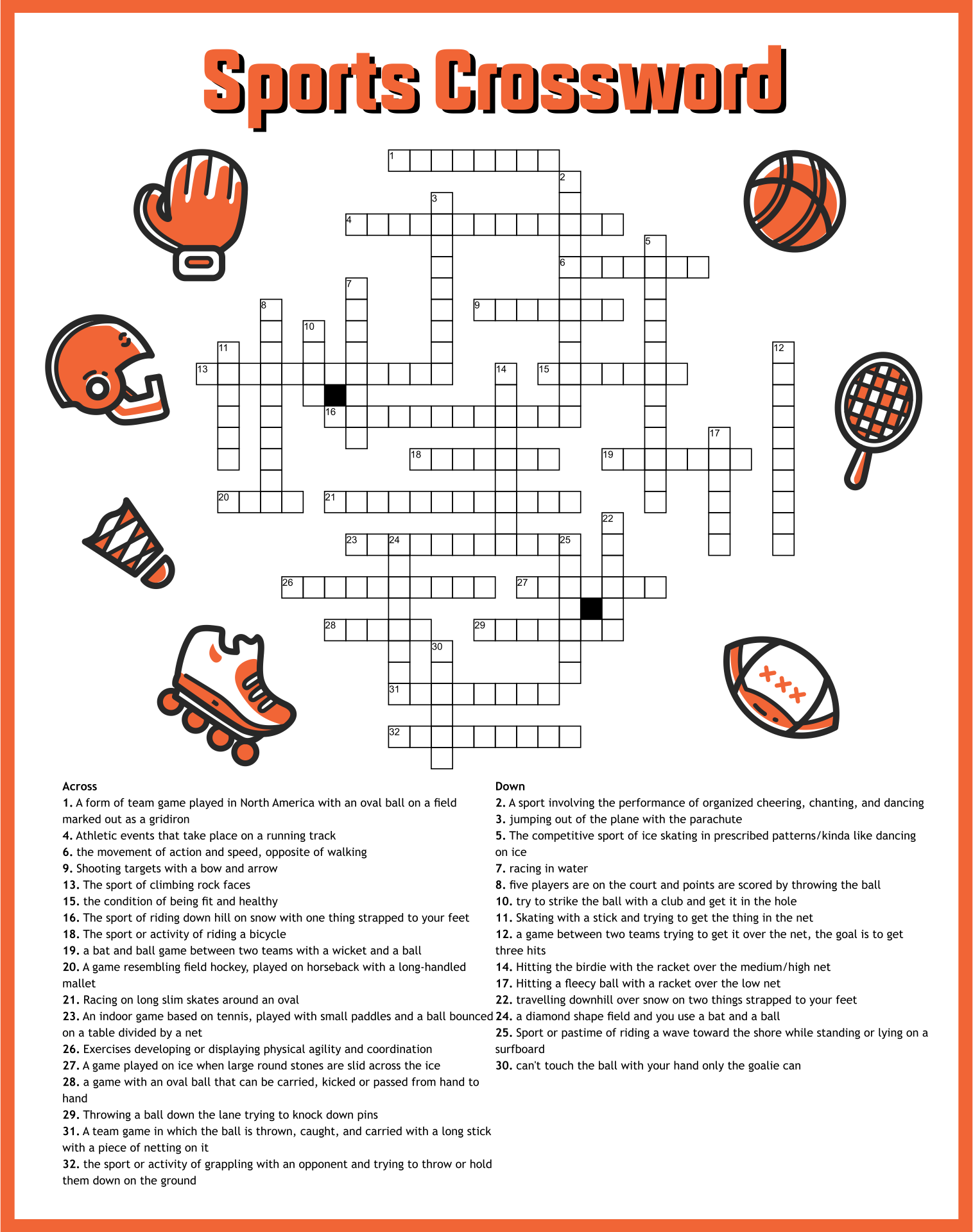 Sport Crossword 10 Free PDF Printables Printablee