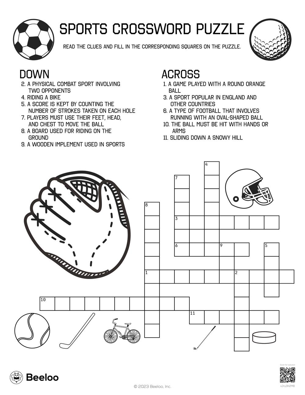 Sports Crossword Puzzle Beeloo Printable Crafts And Activities For Kids