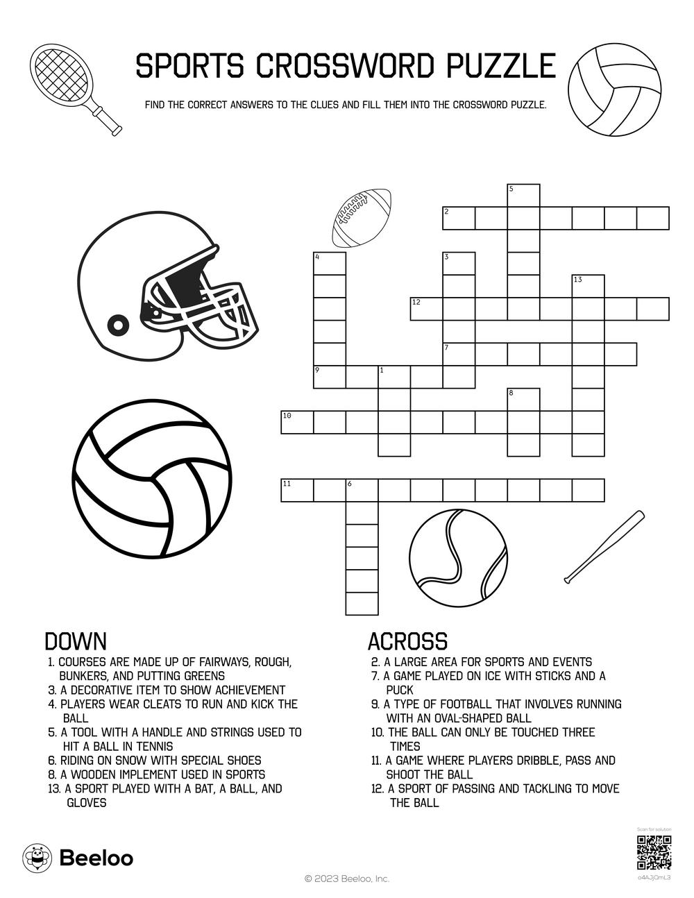 Sports Crossword Puzzle Beeloo Printable Crafts And Activities For Kids Sports Crossword Puzzle Beeloo Printable Crafts And Activities For Kids
