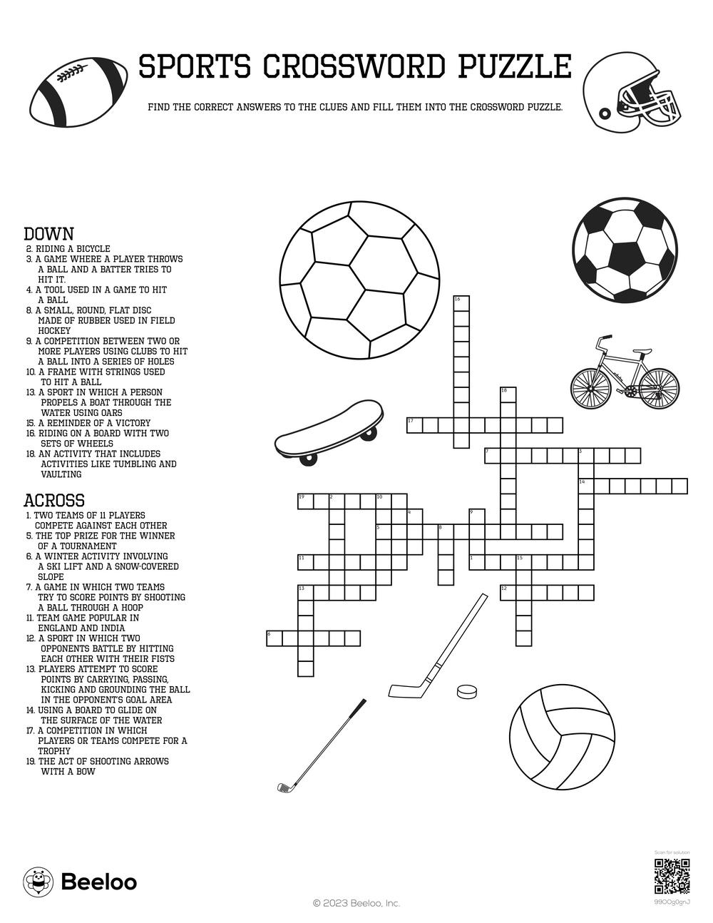 Sports Crossword Puzzle Beeloo Printable Crafts And Activities For Kids Sports Crossword Puzzle Beeloo Printable Crafts And Activities For Kids