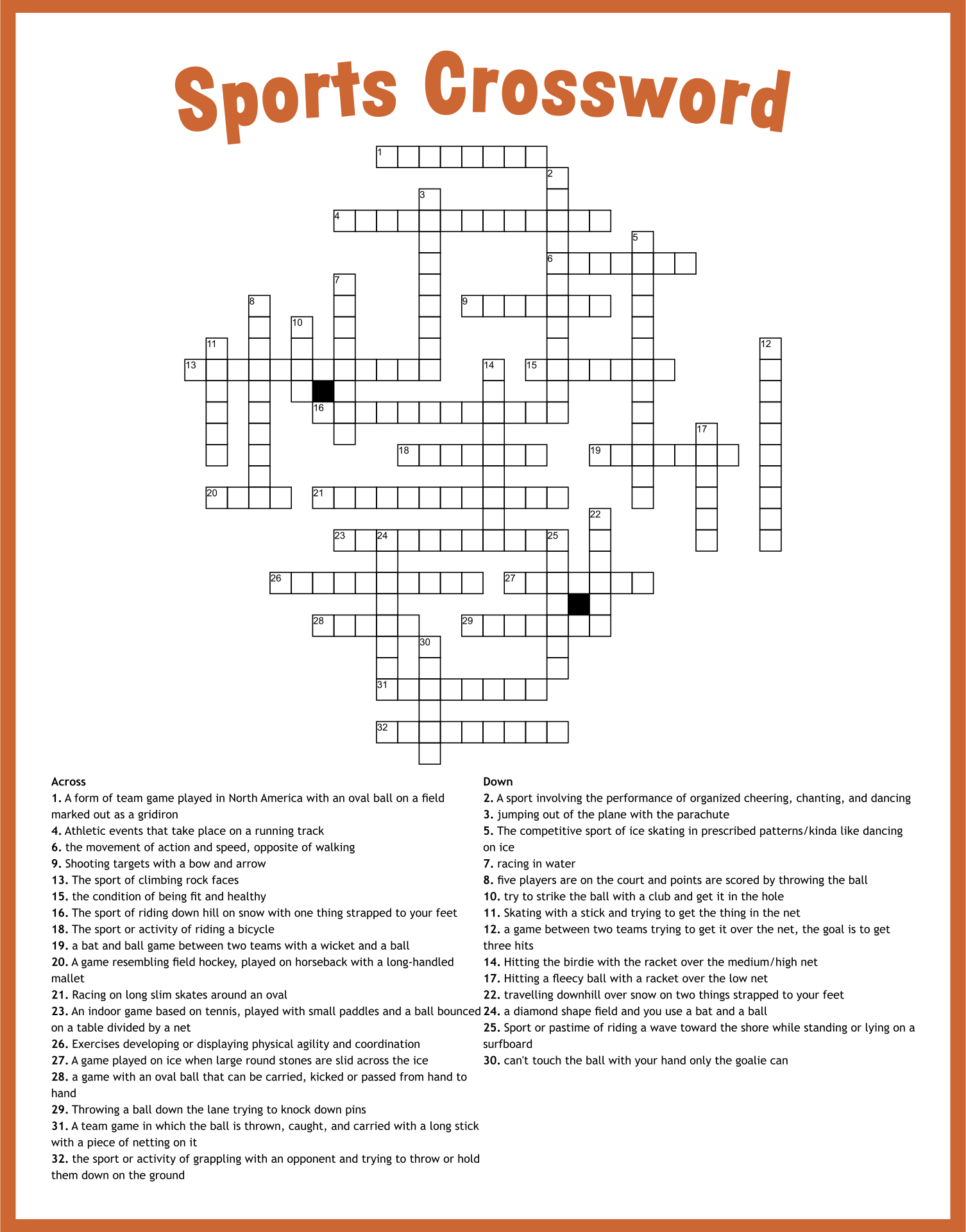 Sports Crossword Puzzle Worksheets Library